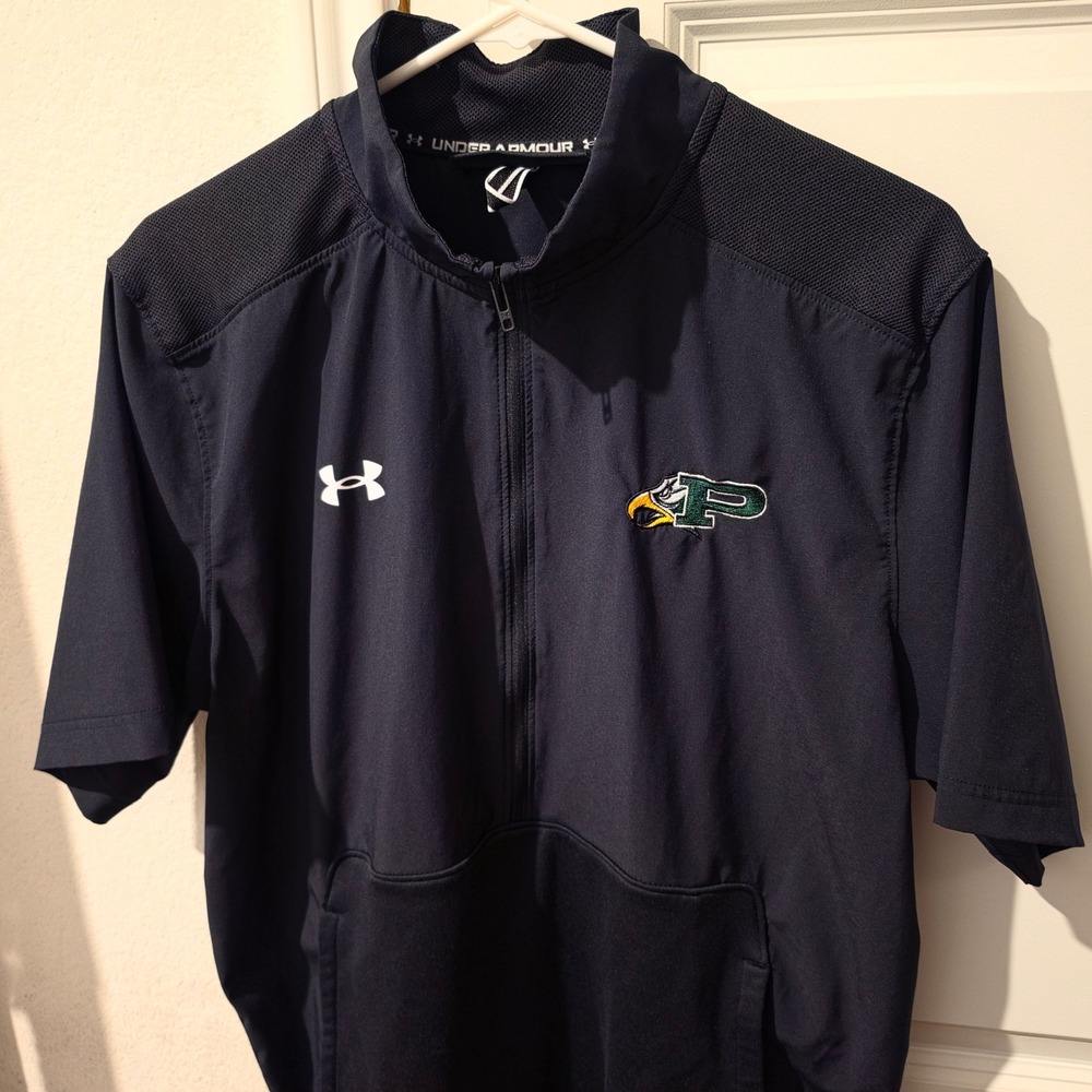 Under Armour Mens Black Short Sleeve Quarter Zip Pullover Eagle Logo Large